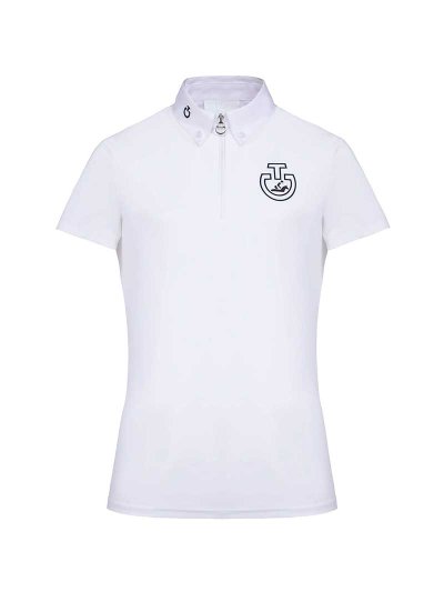 Polo de compétition à manches courtes blanc avec logo bleu marine pour garçon - Cavalleria Toscana