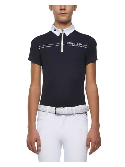 Polo en piqué de compétition à manches courtes bleu marine pour garçon - Cavalleria Toscana