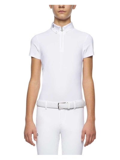 Polo de compétition à manches courtes blanc avec logo Team au dos pour garçon - Cavalleria Toscana