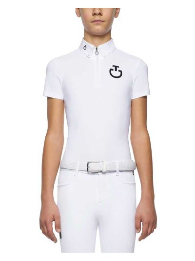 Polo de compétition à manches courtes blanc avec logo aterciopelado pour garçon - Cavalleria Toscana