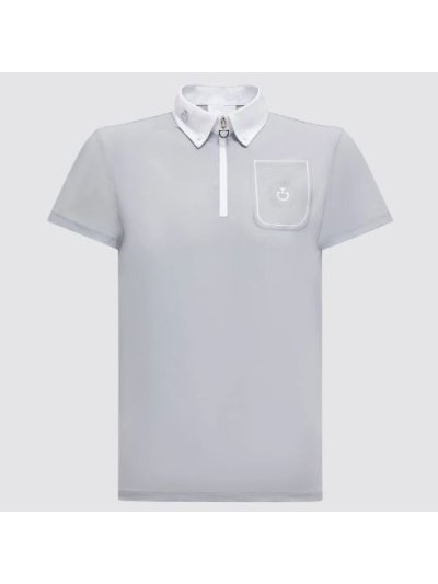 Polo de concurso de manga corta gris con el logo de la marca para niño -  Cavalleria Toscana