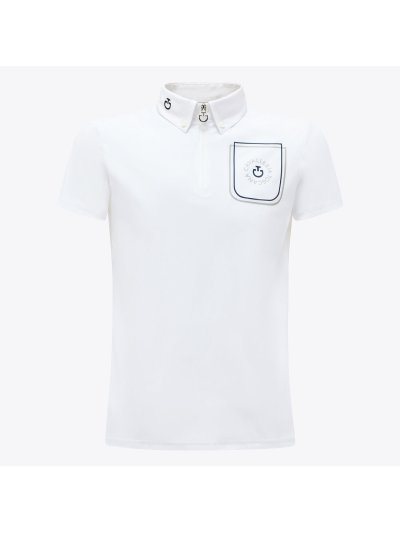 Polo básico de competición de manga corta blanco con el logo de la marca para niño -  Cavalleria Toscana