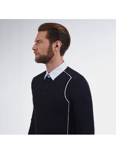 Polo de compétition à manches longues bleu marine pour homme - Cavalleria Toscana