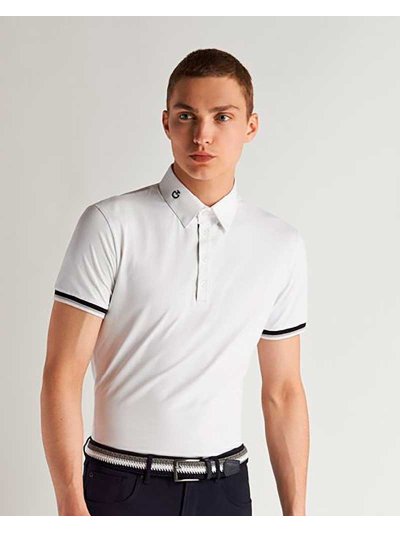 Polo de compétition à manches courtes de maille technique blanc pour homme - Cavalleria Toscana
