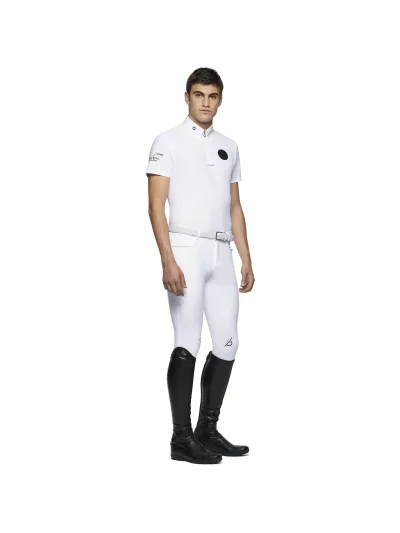 Short-sleeve white competition polo with black logos for men Team - Cavalleria Toscana - imagen 3