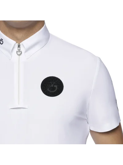Short-sleeve white competition polo with black logos for men Team - Cavalleria Toscana