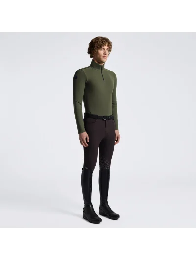 Polo de entrenamiento de manga larga verde oliva (Winter Moss) con cuello alto y media cremallera para hombre - Cavalleria Toscana - imagen 2