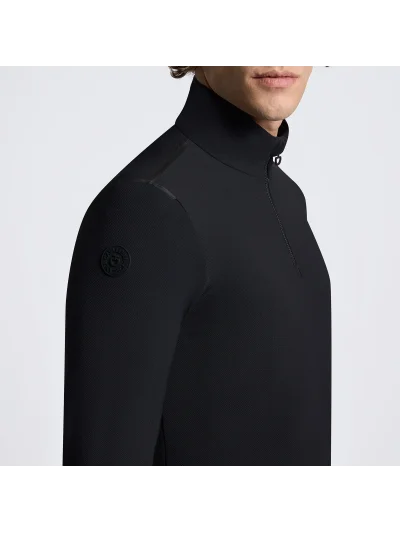 Polo de entrenamiento de manga larga negro con cuello alto y media cremallera para hombre - Cavalleria Toscana