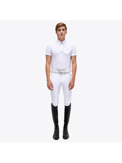 Polo básico de competición de manga corta blanco con bolsillo para hombre - Cavalleria Toscana