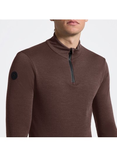 Men’s long-sleeve brown technical polo with half zipper – Cavalleria Toscana