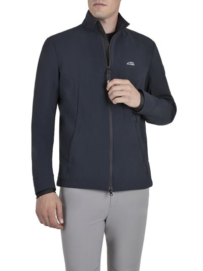 Chaqueta softshell azul marino con el logotipo en blanco para hombre Cranc - Equiline