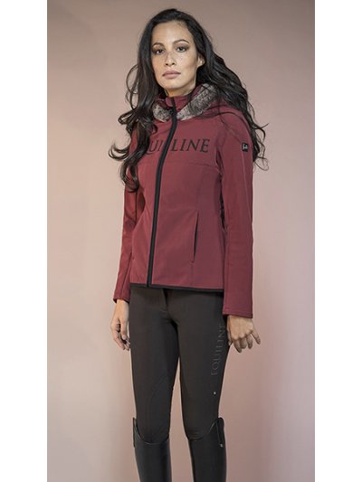 Veste imperméable grenat avec capuche en fourrure synthétique pour femme modèle Elly - Equiline