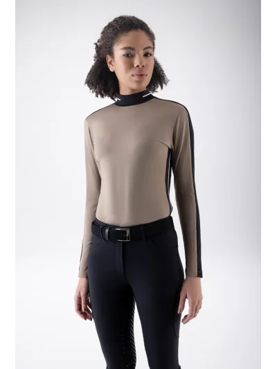 Camiseta técnica second skin beige grisácea (Greige) para mujer EQKIN - Equiline - imagen 2
