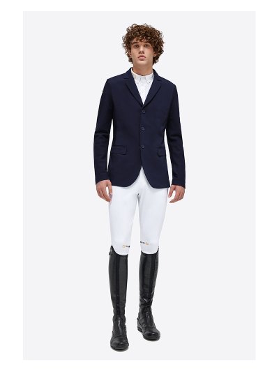 Navy blue competition jacket with grey logo in technical fabric for men - RG