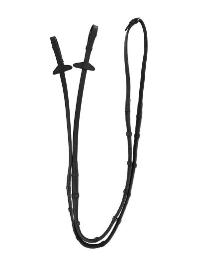 Rênes noires en cuir et caoutchouc de 1,6 cm avec arrêtoirs et arrêtoirs pour les fourches de martingale pour cheval - Equiline