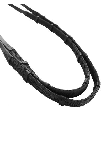 Rênes noires en cuir et caoutchouc de 1,6 cm avec arrêtoirs et arrêtoirs pour les fourches de martingale pour cheval - Equiline - imagen 2