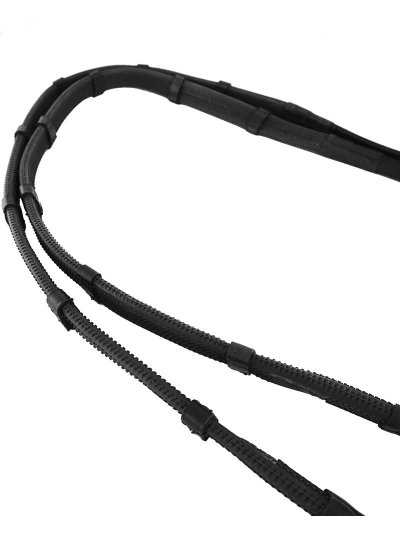 Rênes noires en cuir et caoutchouc de 1,6 cm avec arrêtoirs et arrêtoirs pour les fourches de martingale pour cheval - Equiline - imagen 4