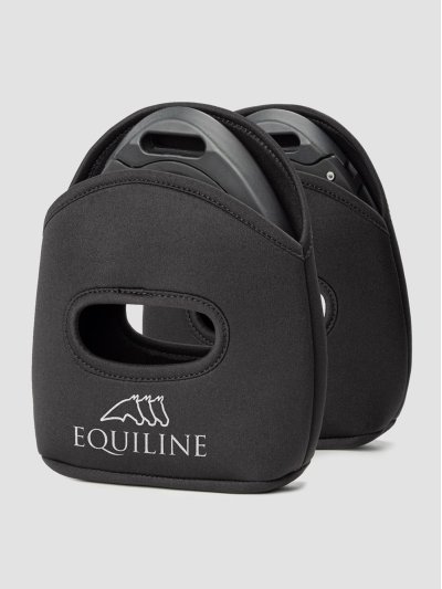 Fundas de estribos en neopreno negro con el logotipo en blanco - Equiline