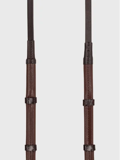 Riendas de cuero y goma marrón con 6 topes de cuero para pony - Equiline
