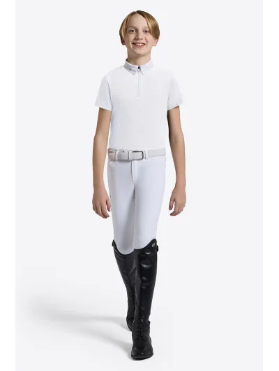 White short-sleeve competition polo shirt with zip for boys - RG - imagen 2