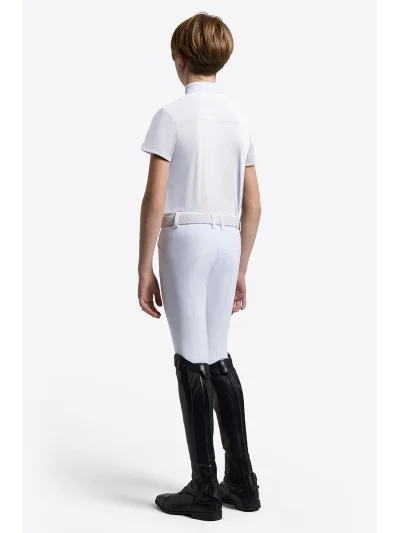 White short-sleeve competition polo shirt with zip for boys - RG - imagen 3