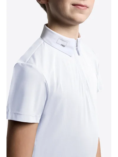 White short-sleeve competition polo shirt with zip for boys - RG