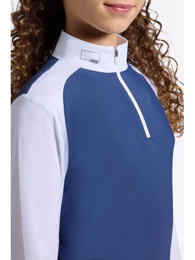 Polo de concours à manches longues bleu marine et blanc avec media fermeture éclair pour fille - RG