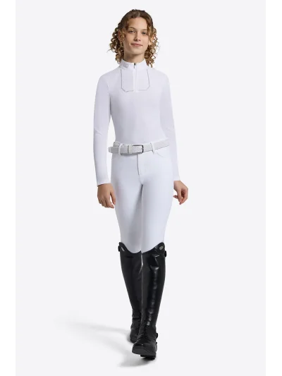 Polo de concurso de manga larga blanco con brillantes para niña - RG - imagen 3