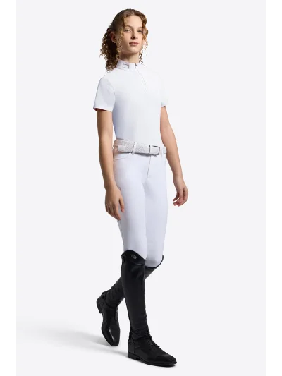 Polo de concurso de manga corta blanco con brillantes para niña - RG - imagen 2