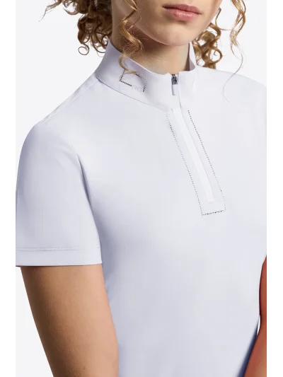 Polo de concurso de manga corta blanco con brillantes para niña - RG