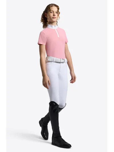 Polo de concurso de manga corta rosa (Peony) con brillantes para niña - RG - imagen 2