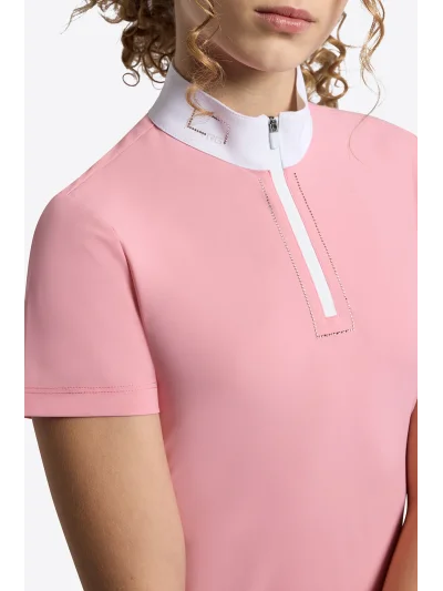 Polo de concurso de manga corta rosa (Peony) con brillantes para niña - RG