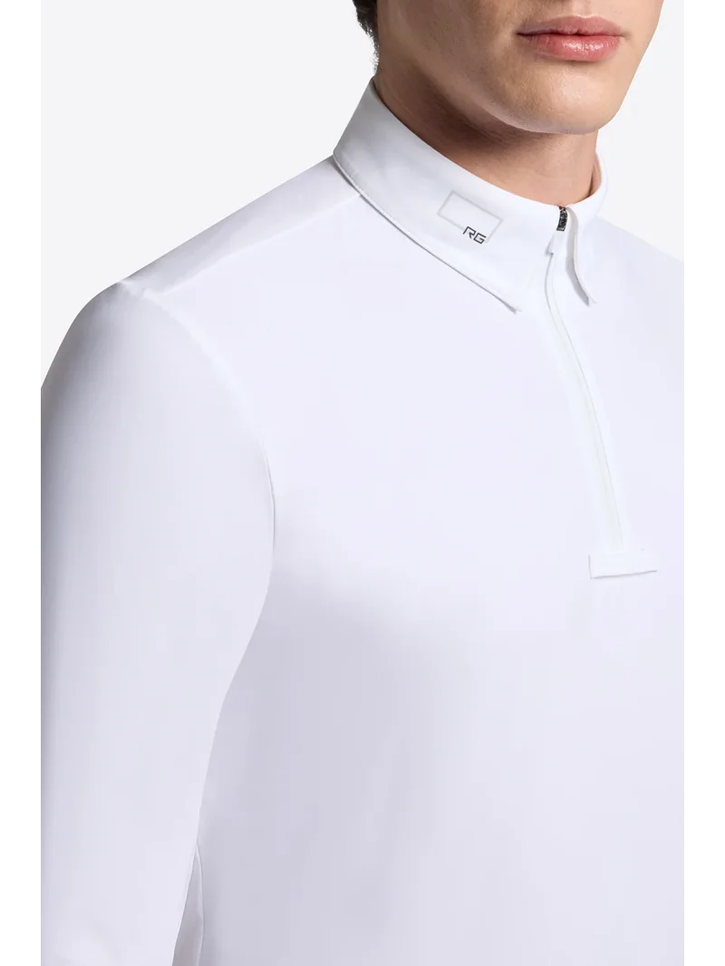 White long-sleeve competition polo shirt with zip for men