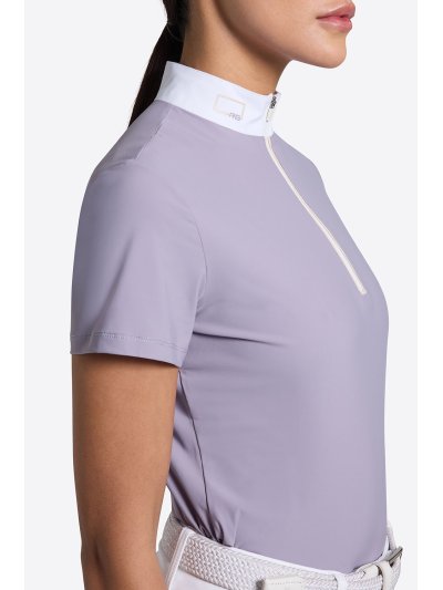 Polo de compétition lilas à manches courtes avec demi-fermeture éclair frontal pour femme - RG