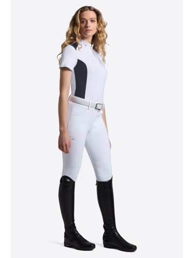 Polo de concours à manches courtes blanc avec détails bleu pour femme - RG - imagen 2