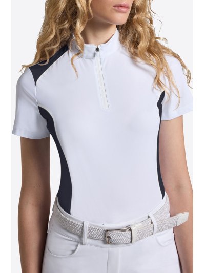Polo de concours à manches courtes blanc avec détails bleu pour femme - RG