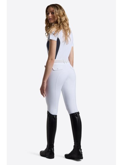 Polo de concours à manches courtes blanc avec détails bleu pour femme - RG - imagen 3