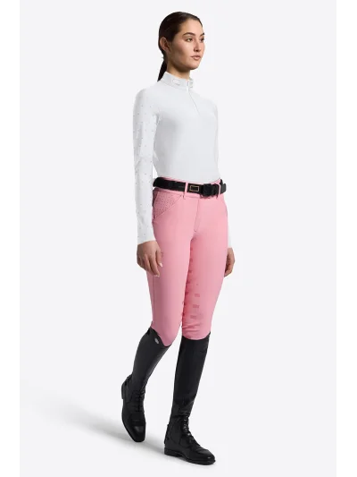 Polo de concours à manches longues blanc avec strass roses pour femme - RG - imagen 2