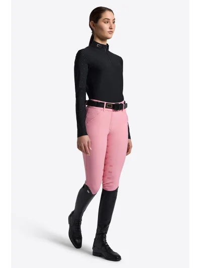 Polo de concours à manches longues noir avec strass roses pour femme - RG - imagen 3