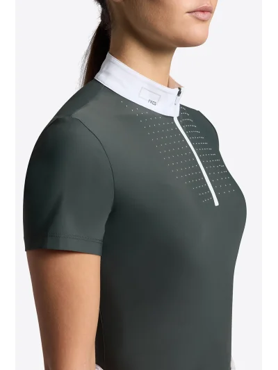 Polo de concours à manches courtes vert foncé (Deep Forest) à clous pour femme - RG