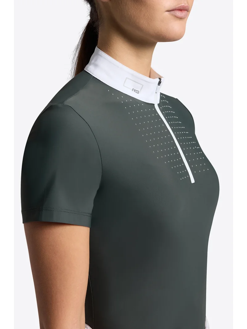 Dark green (Deep Forest) short-sleeve competition polo shirt with studs for women