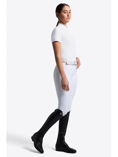 Polo de concours à manches courtes blanc zippé à strass pour femme - RG - imagen 2