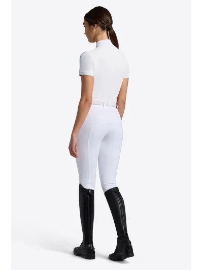 Polo de concours à manches courtes blanc zippé à strass pour femme - RG - imagen 3