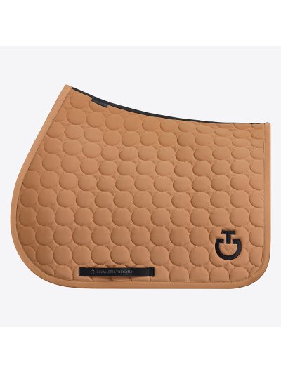 Brown caramel jumping saddle pad with circular quilting and black logo for horse and pony Circle Quilted - Cavalleria Toscana