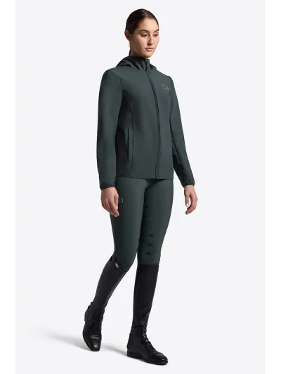 Chaqueta softshell con capucha verde oscuro (Deep Forest) de jersey jacquard para mujer - RG