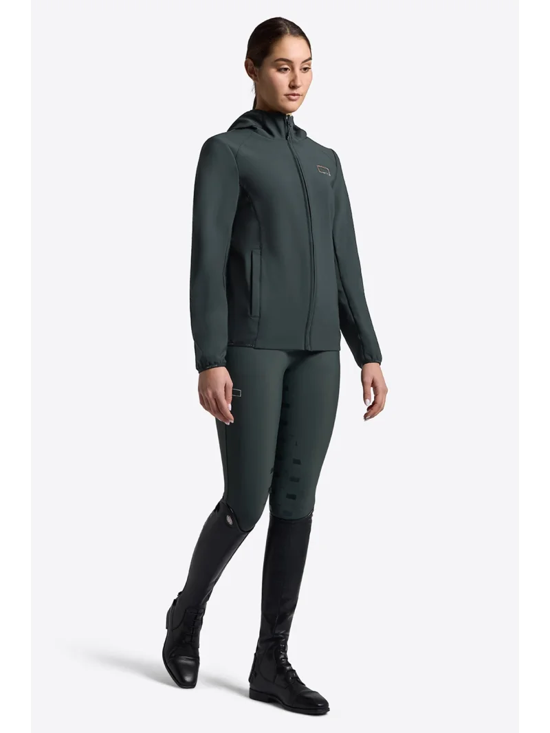 Dark green (Deep Forest) jacquard jersey hooded softshell jacket for women