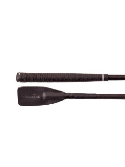 Black jumping crop (60cm) with rubber handle and leather flap - Premiere