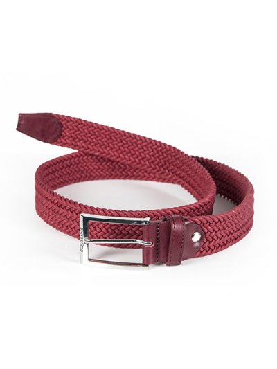 Ceinture tressée élastique en coton bordeaux unisexe modèle Double braid - Equiline