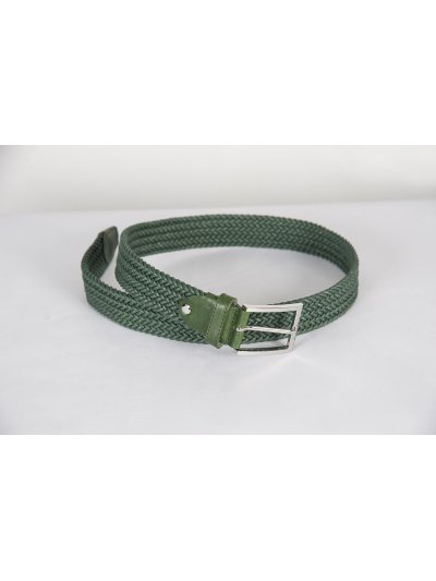 Ceinture tressée élastique en coton vert unisexe modèle Double Braid - Equiline