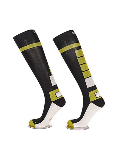 Chaussettes hautes d'hiver noir avec zones en vert et beige - Block - Equiline